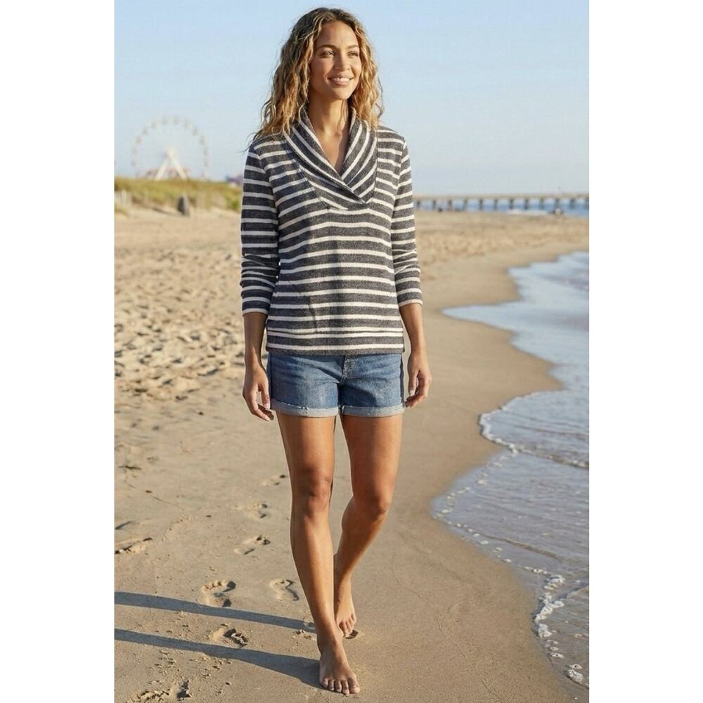 Banana Republic Terry Cloth Striped Black White Popover Fisherman Nautical Sm